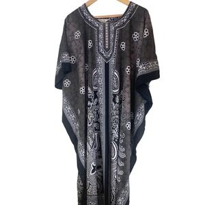 Gypsie Blu Paisley Kaftan Maxi Dress OS Boho Festival Ethnic Resort Women